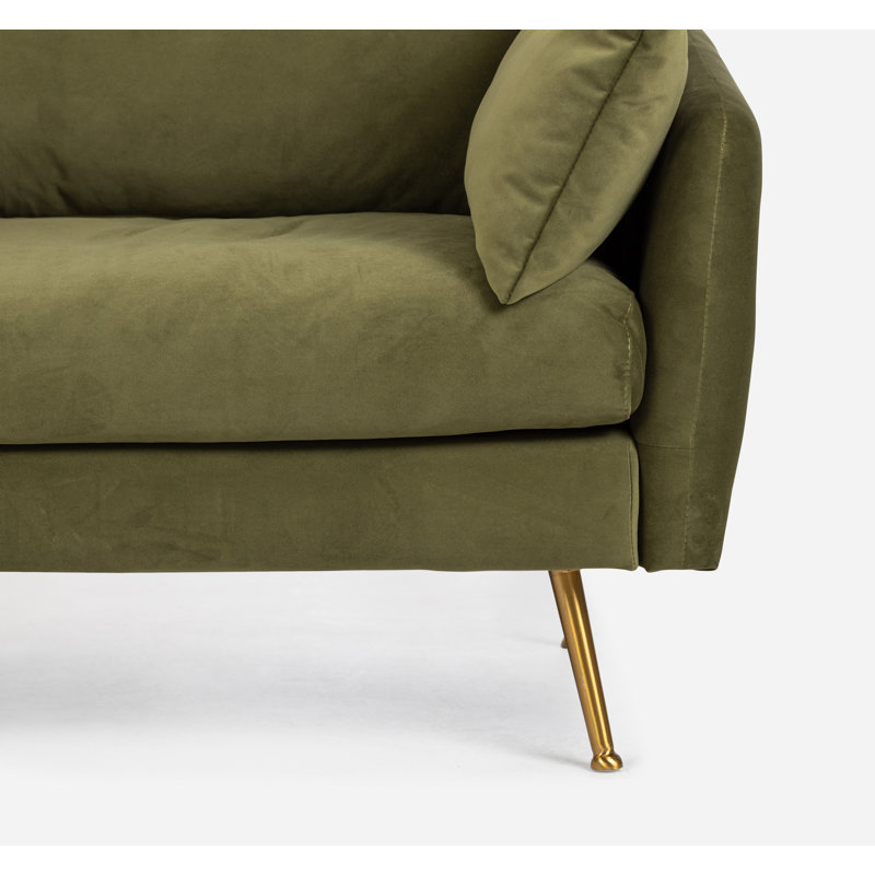 Olive Velvet Left-Facing Sectional Sofa with Gold Legs