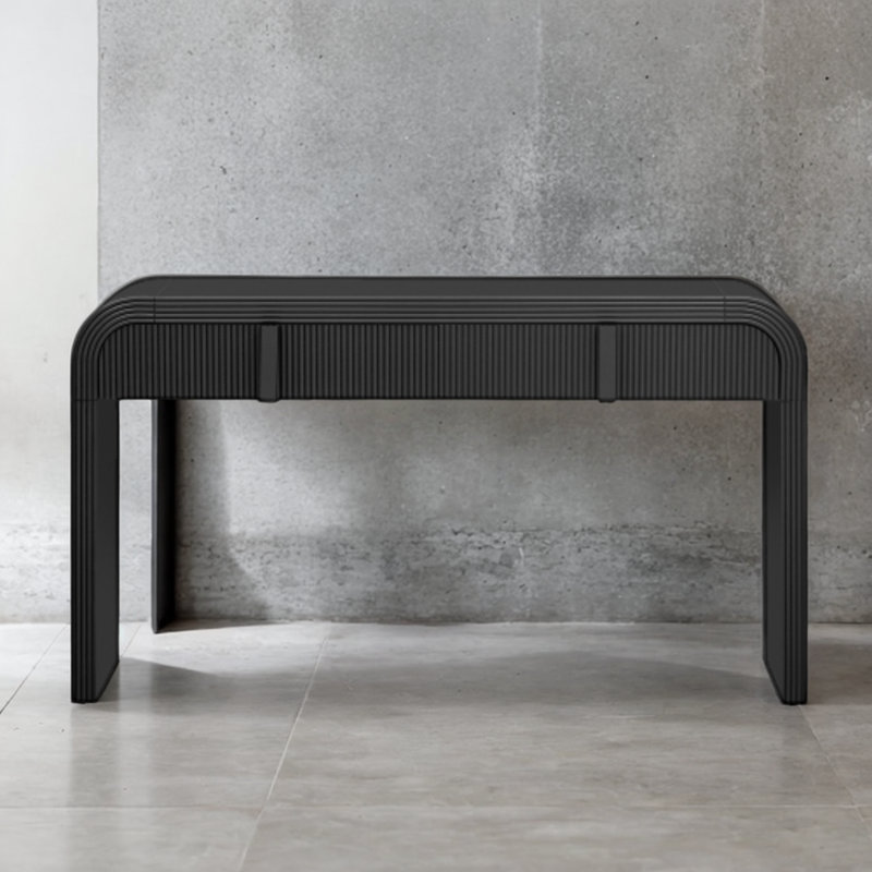 Modern Console Table With 2 Grooved Drawers, Soft Rounded Curves, Glossy Durable Surface, And Adjustable Foot Pads For Stability, Ideal For Living Room And Entryway