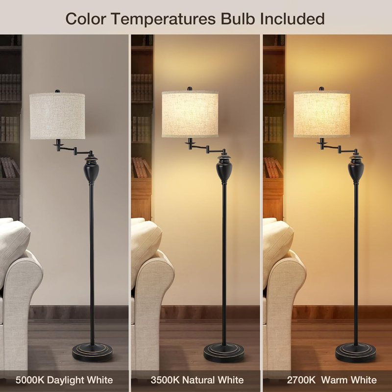 Vintage Farmhouse Swing Arm Floor Lamp - 350° Adjustable Color Temperature for Living Room