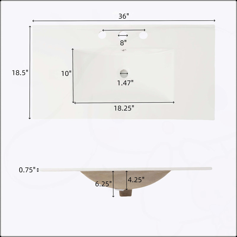 Meuble-lavabo de 36 po avec lavabo en céramique, tablettes réglables et ouvertes, pieds en bois massif, finition imperméable et charnières à fermeture en douceur