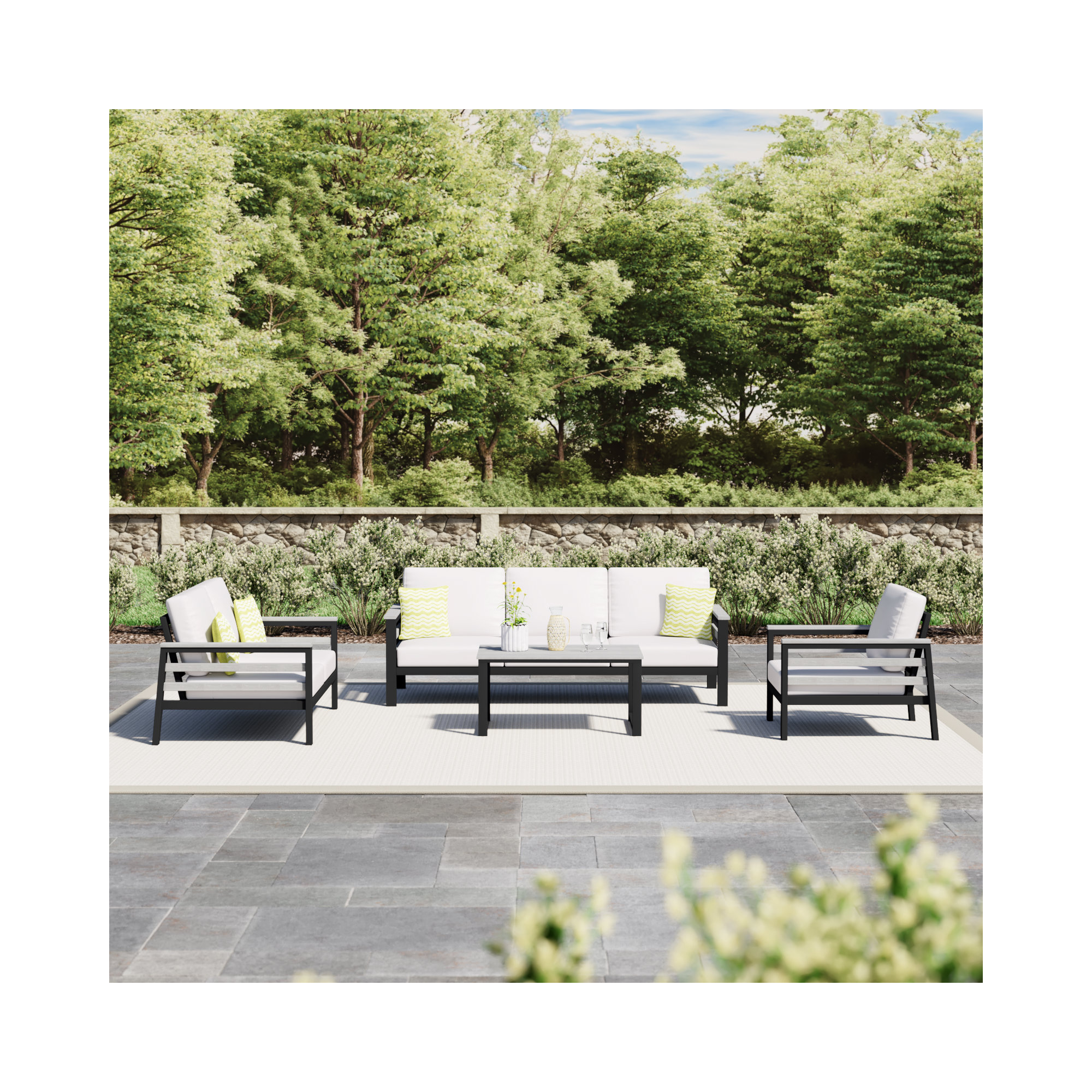 Townsend - Person Patio Conversation Set with Cushions, Sunbrella Canvas Natural