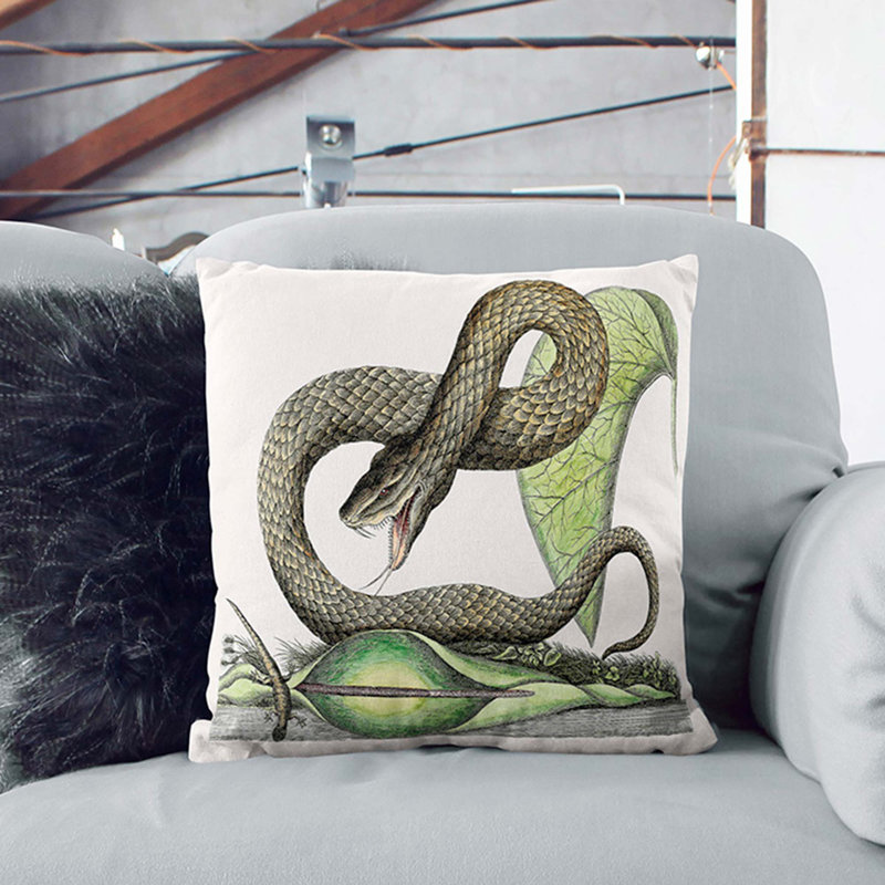 Brown Viper Snake Square Throw Cushion, White, 40cm H x 40cm W x 15cm D