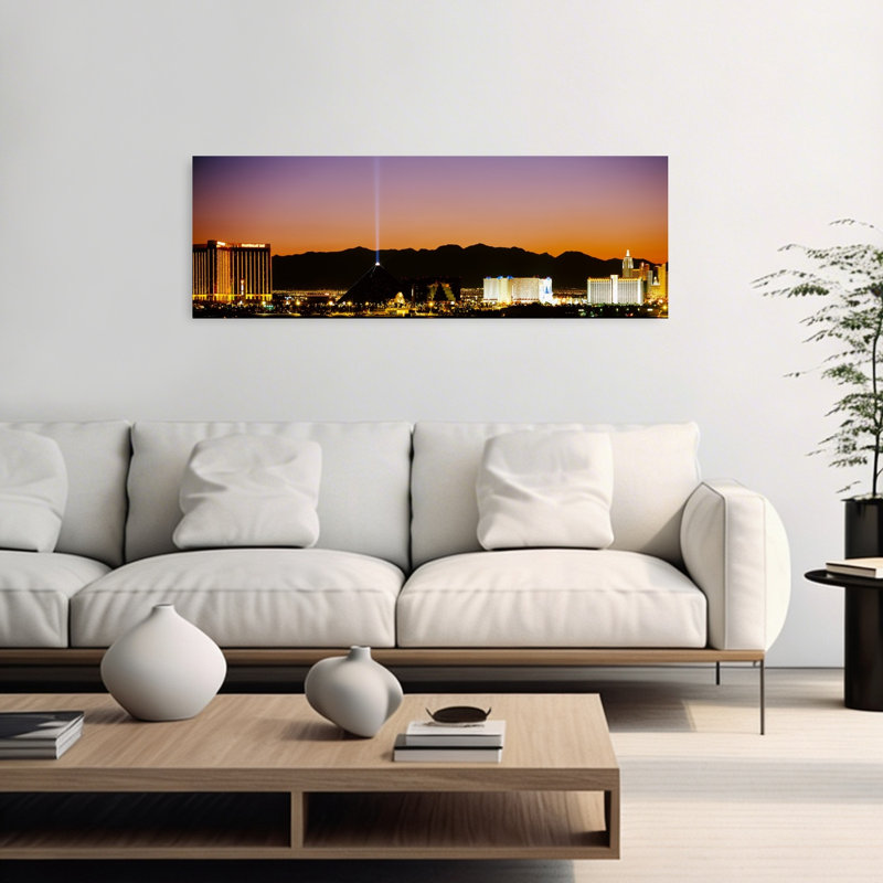 Buildings in a city lit up at night Las Vegas Nevada USA 1 Piece Wrapped Canvas Panoramic Wall Art, 40.64 cm H x 121.92 cm W