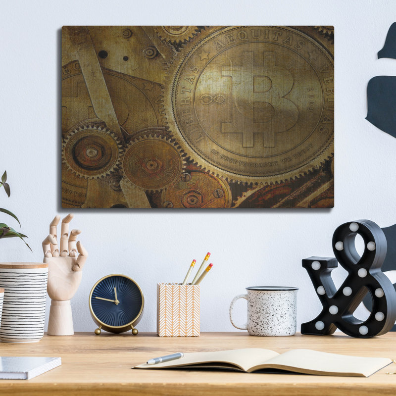 «Grunge Bitcoin One» par Steve Hunziker OOB, H 12 po x l 16 po