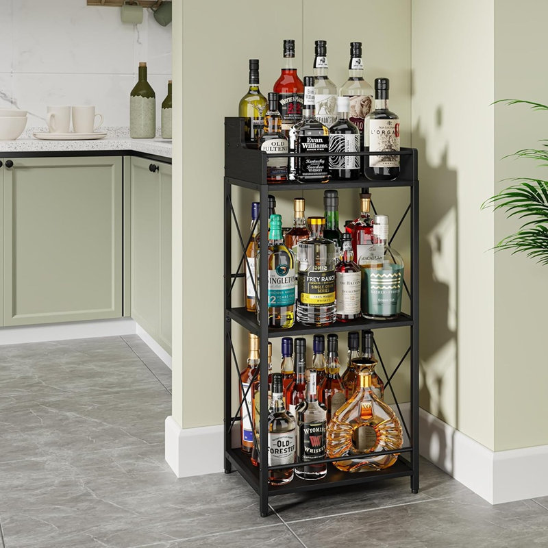Étagère à bouteilles à 3 niveaux, organisateur de bar rétro pour whisky, spiritueux et autres boissons, support de rangement élégant pour la cuisine, la salle à manger et le salon