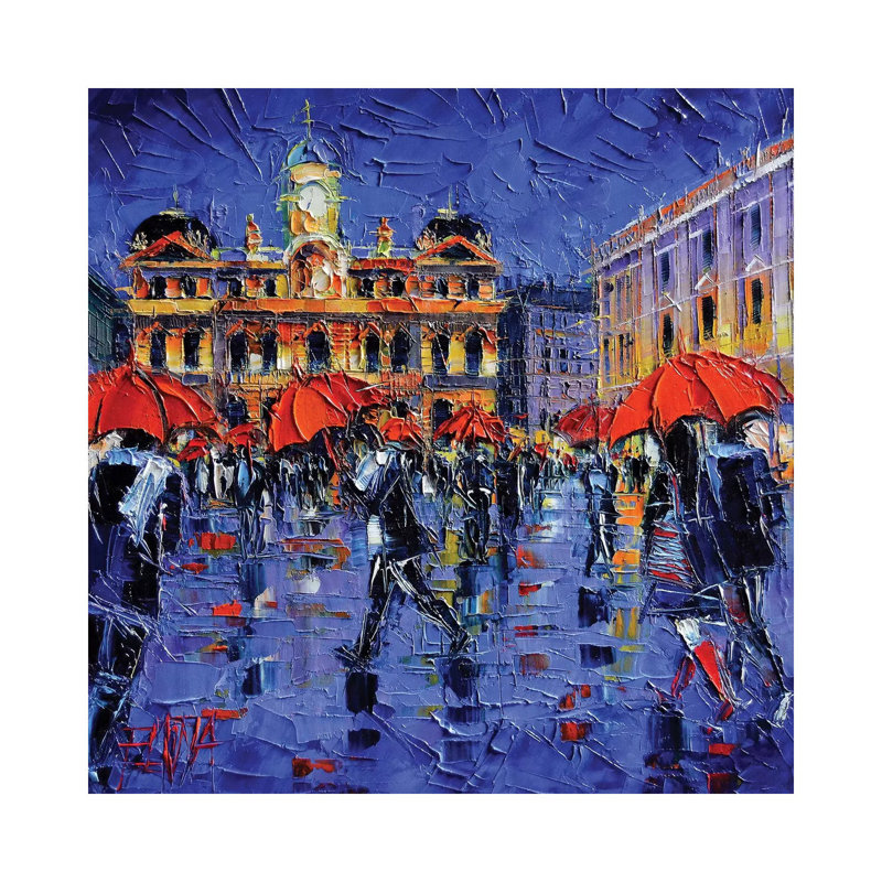 Les Parapluies De Lyon by Mona Edulesco - Wrapped Canvas Painting, 66.04 cm H x 66.04 cm W x 3.175 cm D