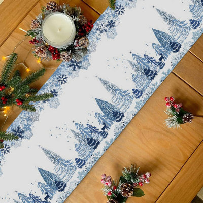 Christmas Table Runner 72 Inch Blue Snowflake Winter White Holiday Table Runners For Christmas Reindeer Elk Forest Dinner Runner Xmas Party Decorations