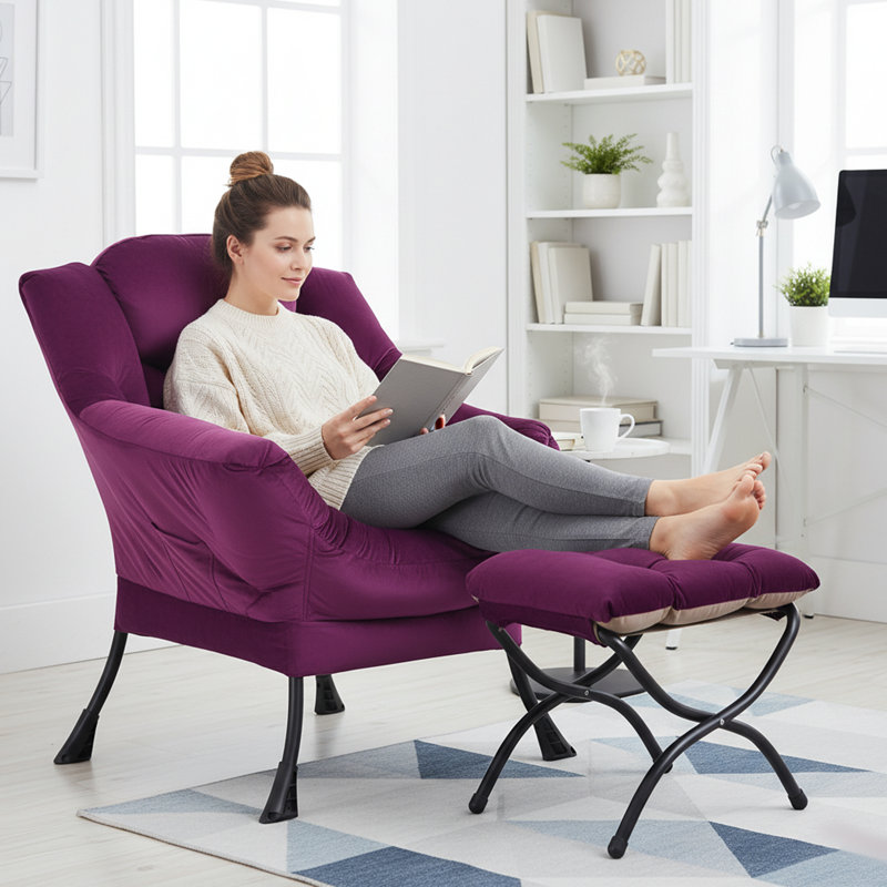 Fauteuil paresseux et rembourré Abramson, Velours mauve foncé, Non