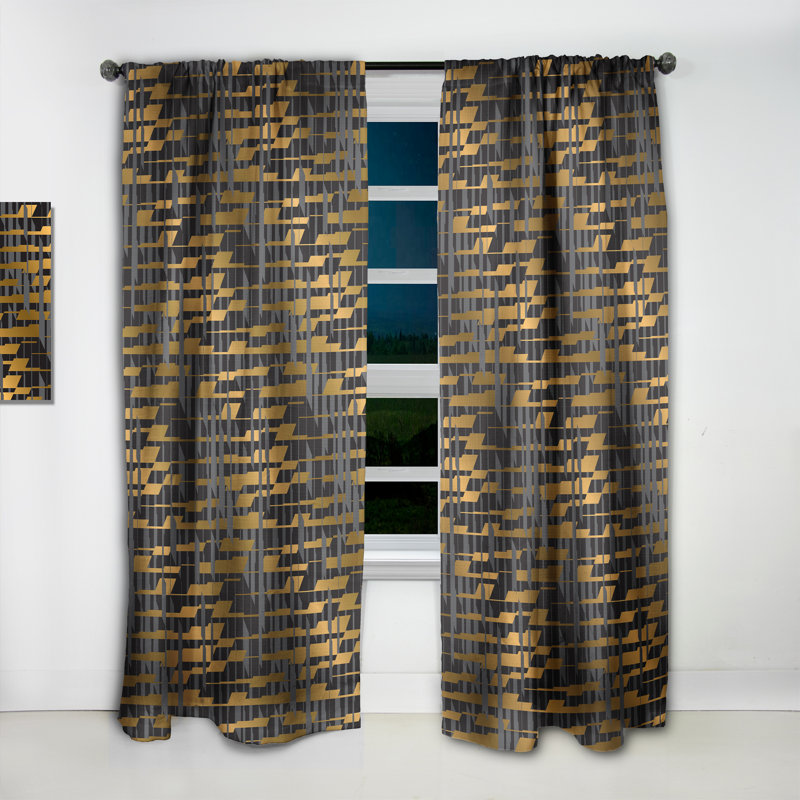 Rideau simple occultant de style Mid-Century abstrait doré Golden Tropical, L 52 po x L 95 po