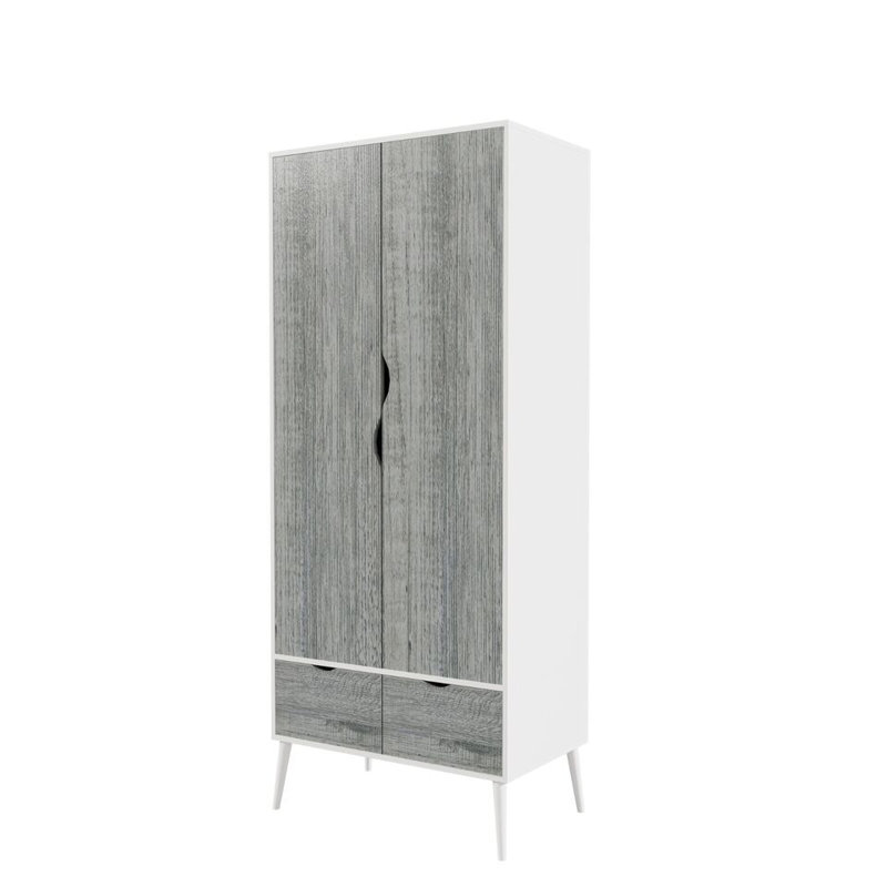 Hortencia Solid Wood Wardrobe, White Ash Grey