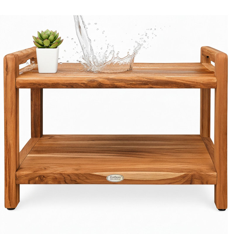 EcoDecors 29" W, Classic Teak Shower Bench, Includes integrated Shelf, with LiftAid Arms, in Earthy Teak 