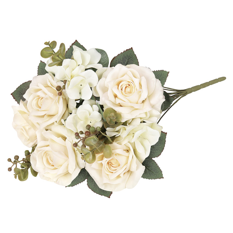 Bouquet de tiges de fleurs d'hortensia artificielles mélangées, Ivoire crème