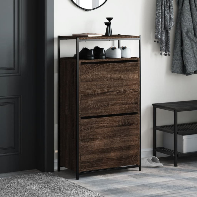 6 Pair Shoe Storage Cabinet, Brown Oak