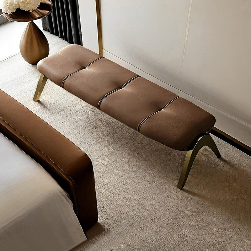 Iacovino Faux Leather Upholstered Bench, Gold/Coffee, 17.71" H x 55.11" W x 17.71" D