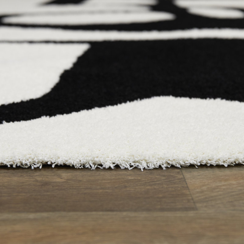 Tapis blanc / noir à motif abstrait Rivero, Rectangle 5 pi 3 po x 7 pi