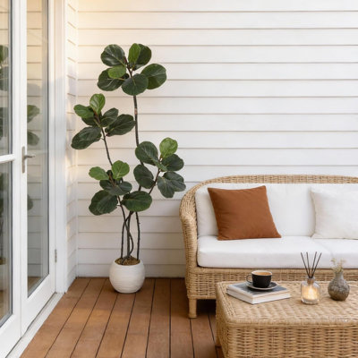 5/6/7FT Artificial Fiddle Leaf Fig Tree in White Planter, Realistic Indoor Faux Tree for Home & Office Decor