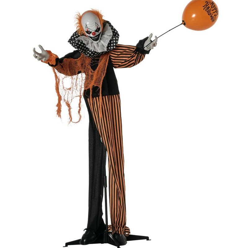 Clown de cirque d'Halloween en plein air - accessoire parlant avec ballon, rires activés par le mouvement et yeux illuminés