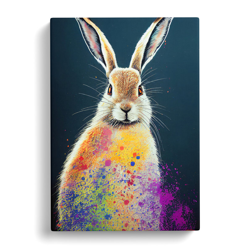 Paint Splashed Hare No.2 - Wrapped Canvas, 50cm H x 35cm W x 3cm D
