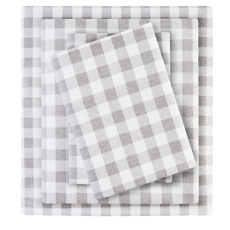 Ensemble de draps en flanelle 100% coton à motif chevrons 4 pièces 4 taies d'oreiller plates douces et douillettes lavables à la machine pour matelas Ultra