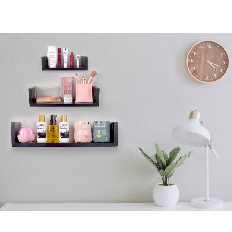 Keokee 3 Pieces U Shaped Floating Float Shelves Glossy Matte Finish Easy Mounted Wall Shelves, Black