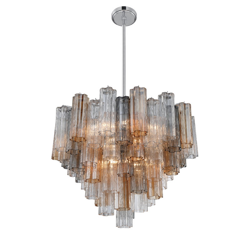 Dimmable Tiered Chandelier, 21.5" H x 26.75" W x 26.75" D, Gray/Yellow, Polished Chrome