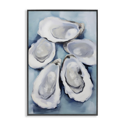 Five Oyster Shells Black Framed Giclee Art by Petal Prints Design