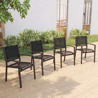 Outdoor Stacking Metal Patio Dining Armchair 4pcs