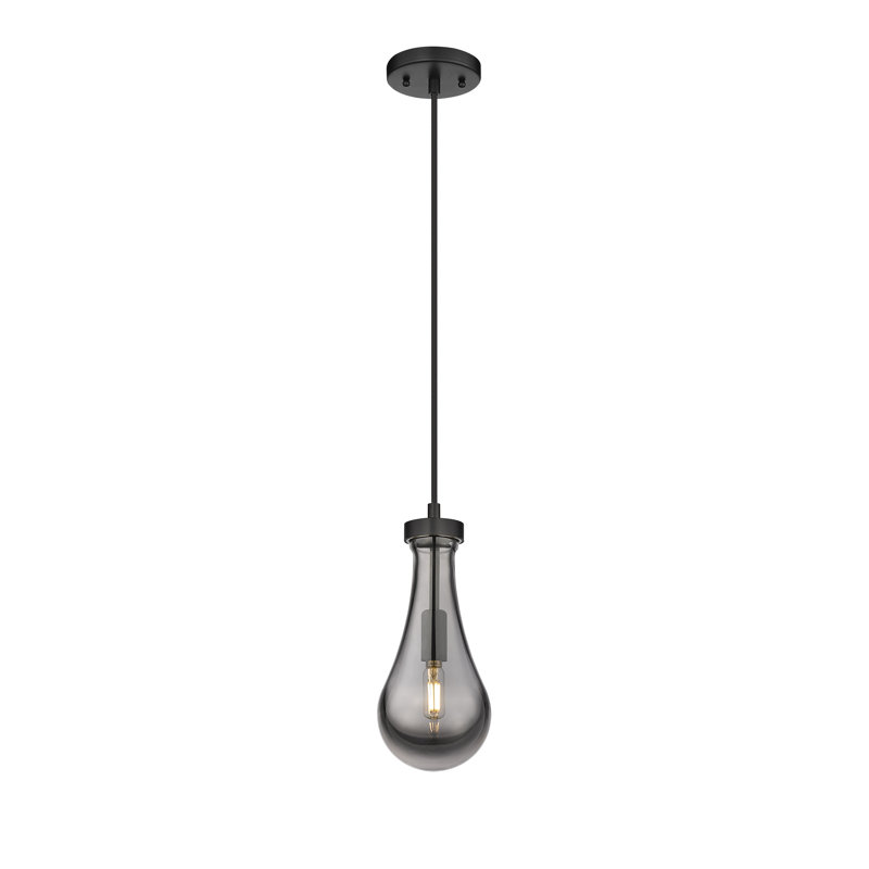 Luminaire suspendu à 1 lumière Owego, Plaqué couleur fumée, Noir mat, H 12,13 po x l 5,13 po x P 5,13 po