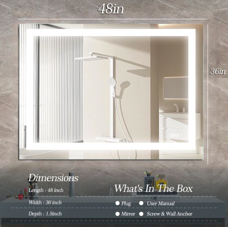 36"x48" LED Mirror Light, 36" x 48", Horizontal