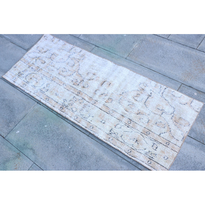Vintage Turkish Beni Ourain Small Bronze Rug - Antique Faded Oushak Bathroom Decor Rug