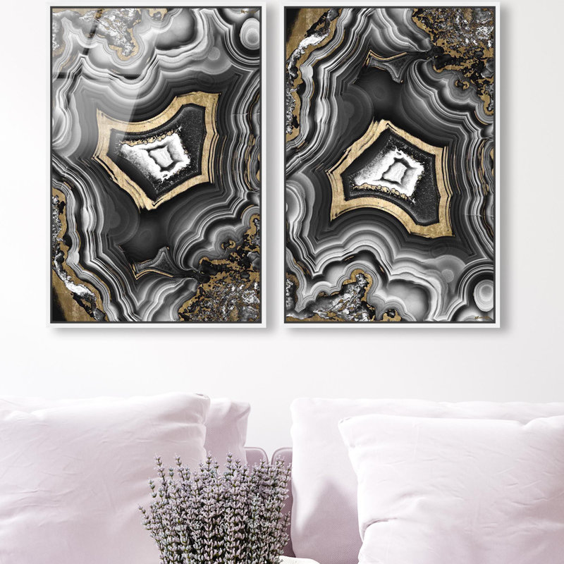 Oliver Gal Noir AdoreGeo Ensemble Abstract - Framed Acrylic Glass Wall Art, 25" H x 17" W, White