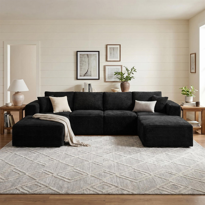 Canapé modulaire 133,2 po, Velours côtelé noir