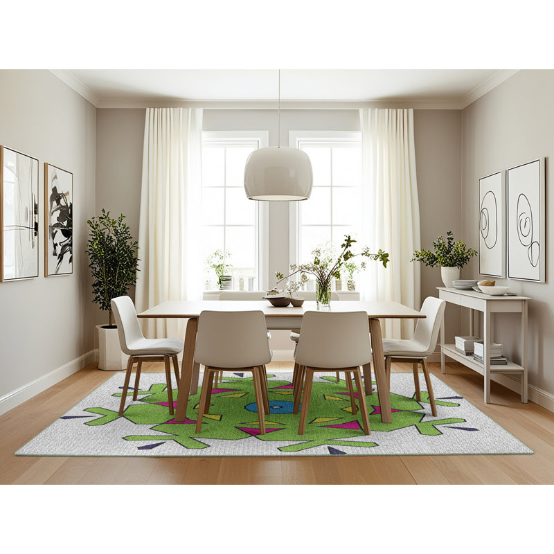 Tapis gris/vert à tisser électrique, Rectangle 7 pi x 10 pi