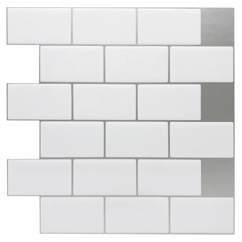 12" x 12"  Peel & Stick Subway Tile,White Vinyl Stick on Subway Tiles for Kitchen Backsplash,10-Sheet
