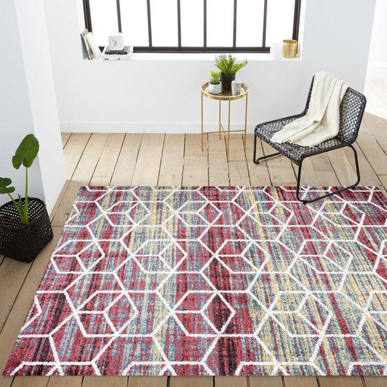 Mashawna Blocks Modern Geometric Multi/White Rug