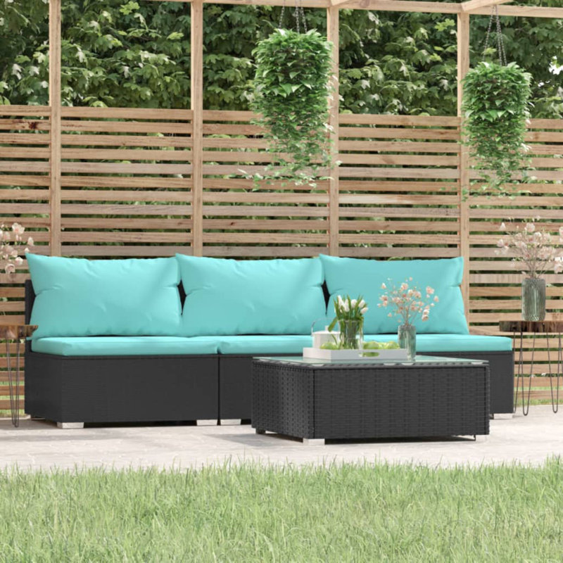Xaria 4 Piece Sofa Seating Group, Aqua, Black