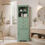 Grande armoire triangulaire verte avec 3 tiroirs et tablettes réglables pour la salle de bain, la cuisine ou le salon, panneau de fibres à densité moyenne avec finition peinte-1593255577