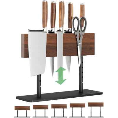 Magnetic Knife Holder, Adjustable Height, Knife Block, Double-Sided Magnet Stand with Heavy Duty Metal Base, Non-Slip Organizer for Kitchen Countertop, (Brown)
