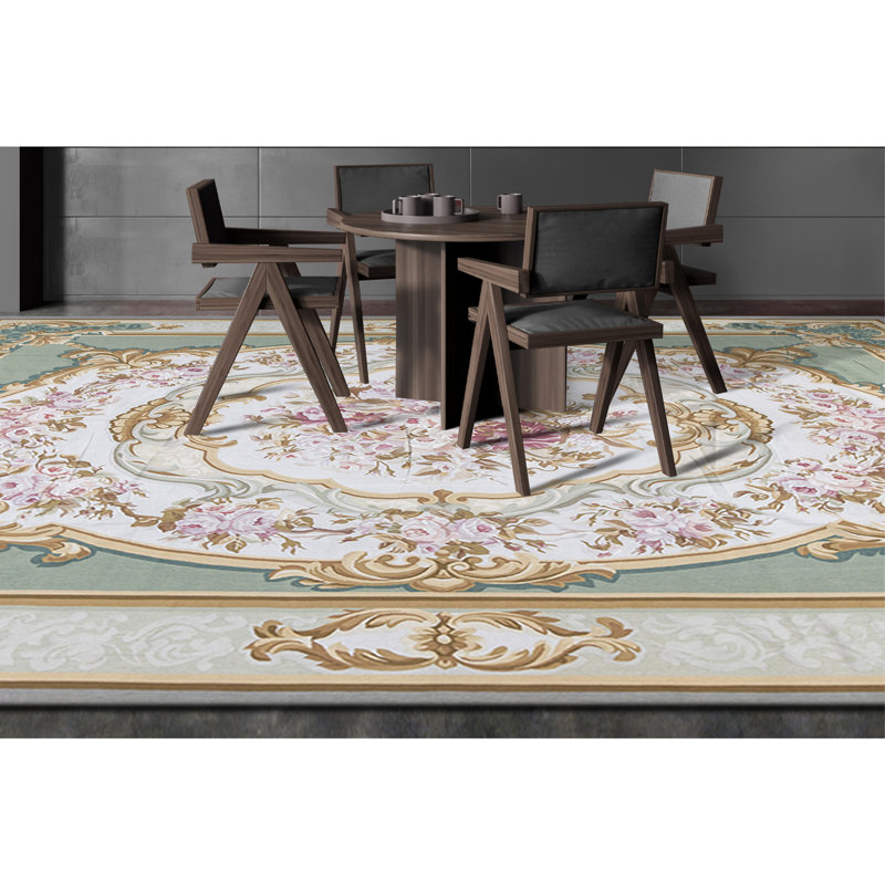 Hand-Knotted High-Quality Beige and Green Area Rug