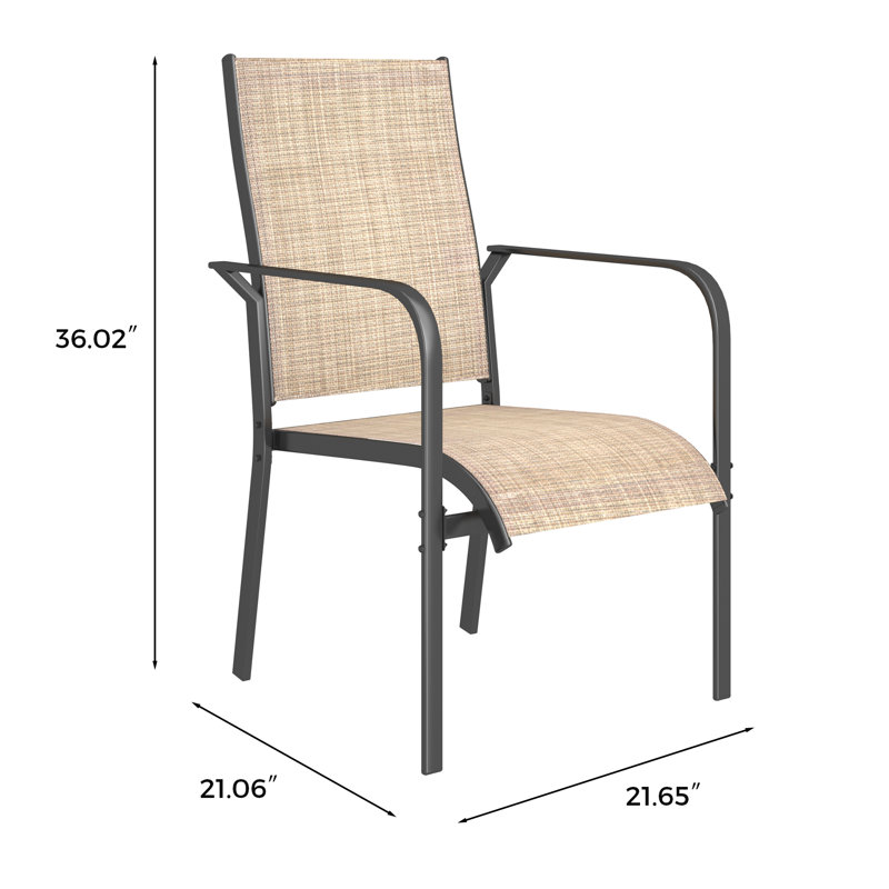 Outdoor Dining Chair Set Of 4, Stackable Dining Chairs For Outside, All-weather Patio Chairs With Breathable PVC-coated polyester Fabric & All-weather Powder-coated Metal Frame For Deck, Pool Side And Backyard,  Brown/gray/blue