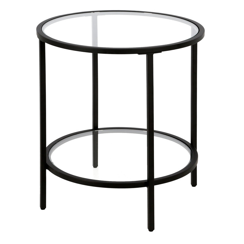 Glass Top End Table, Blackened Bronze