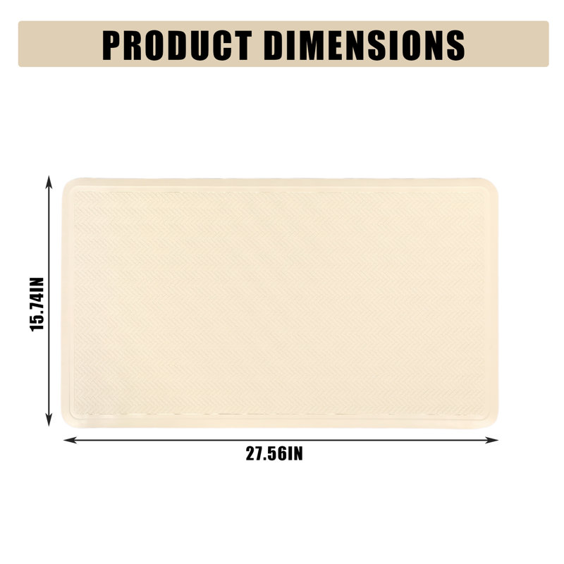 Tapis de bain en caoutchouc naturel antidérapant avec 176 ventouses et tapis de douche en caoutchouc naturel 15,7 po x 27,6 po, beige