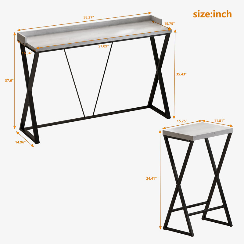 Long Dining Table Set with 3 Stools, Grey/Black