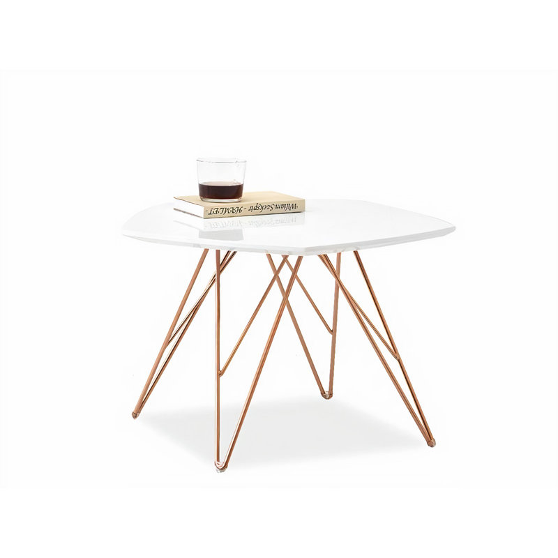 Ceja Four Leg Coffee Table, 39cm H x 57cm W x 56cm D, White, Copper