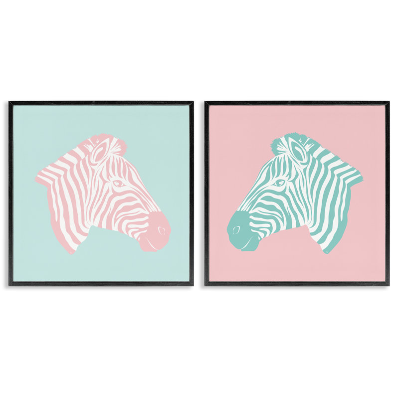  Ensemble de 2 giclées sur fond rose et bleu sarcelle par Martina Pavlova, H 12 po x l 12 po, Giclée encadrée noir minuit