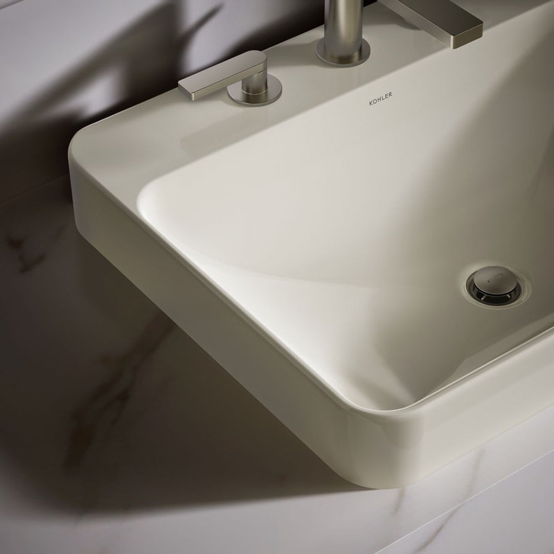Vox Vitreous China Rectangular Vessel Bathroom Sink with Overflow, Biscuit, 1