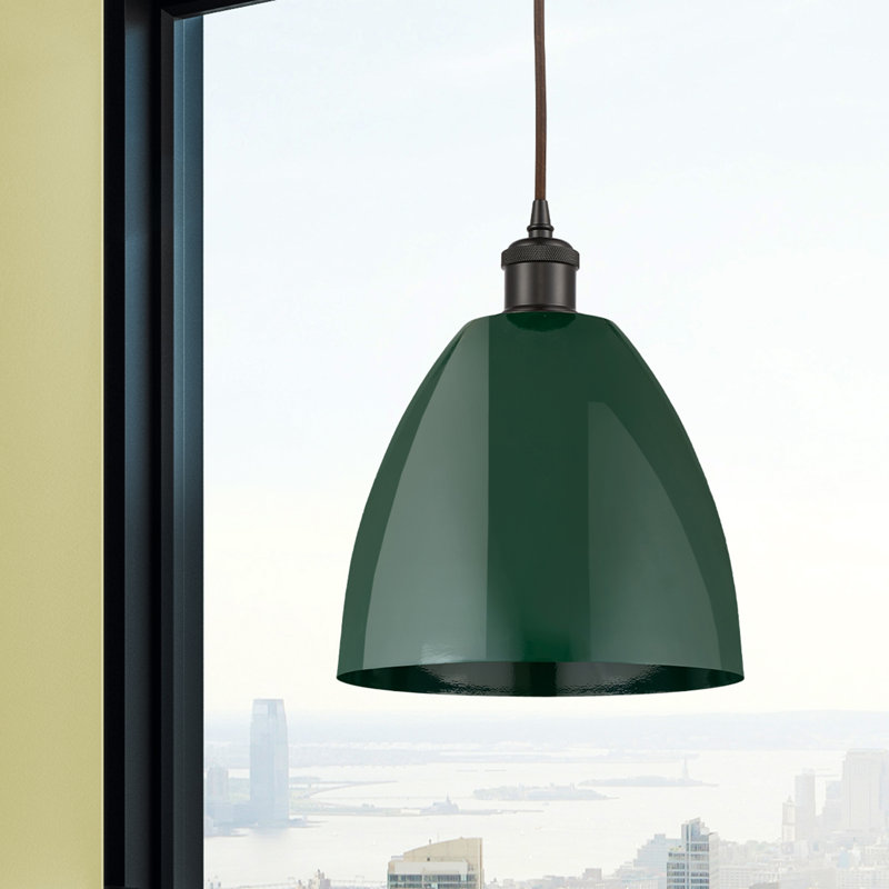 Luminaire suspendu conique 1 lumière, H 12,88 po x l 9 po x P 9 po, Vert, Bronze huilé