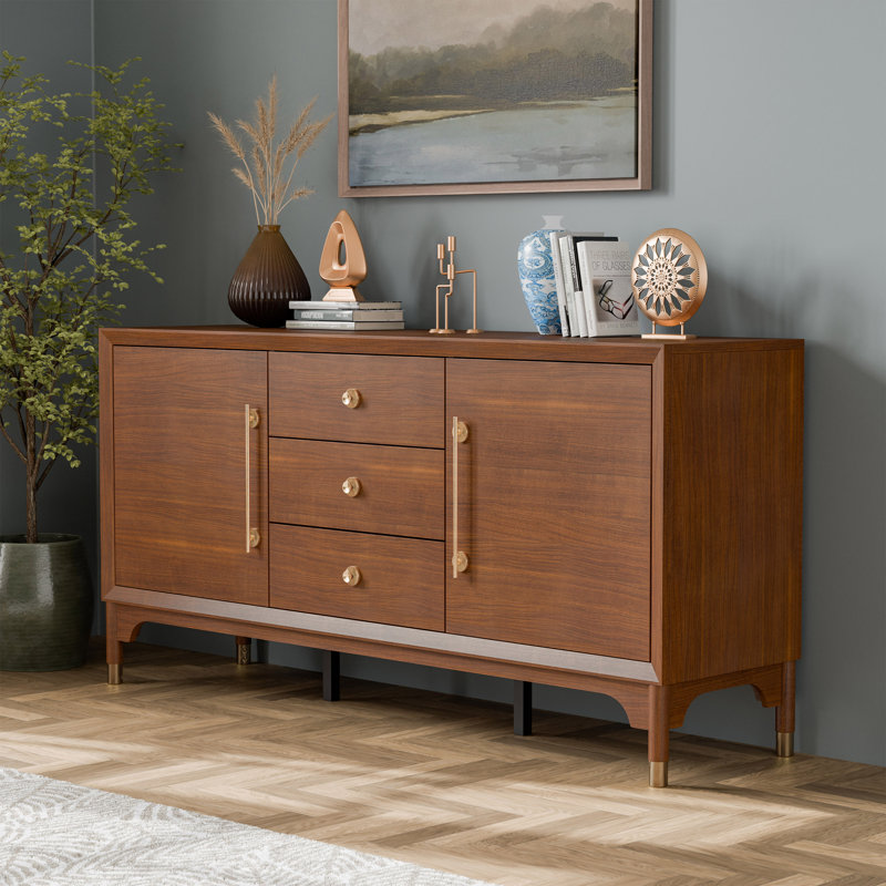 Buffet en bois massif avec 2 portes et 3 tiroirs Oberlander