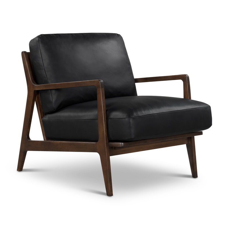 Carmelo Genuine Leather Accent Chair, Black Genuine Leather