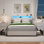 Bed Frame with Ergonomic Headboard, Platform Bed Frame with Outlets & Charger & LED Light, Metal Bed Frame with Storage Shelf, Noise-Free, No Box Spring Needed